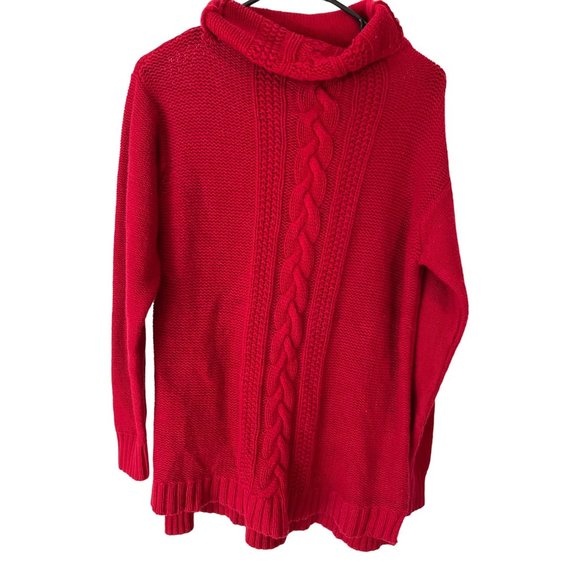 Chaps Sweater XL Red Cable Knit Front High Neck Acrylic Cotton Blend - Picture 1 of 8